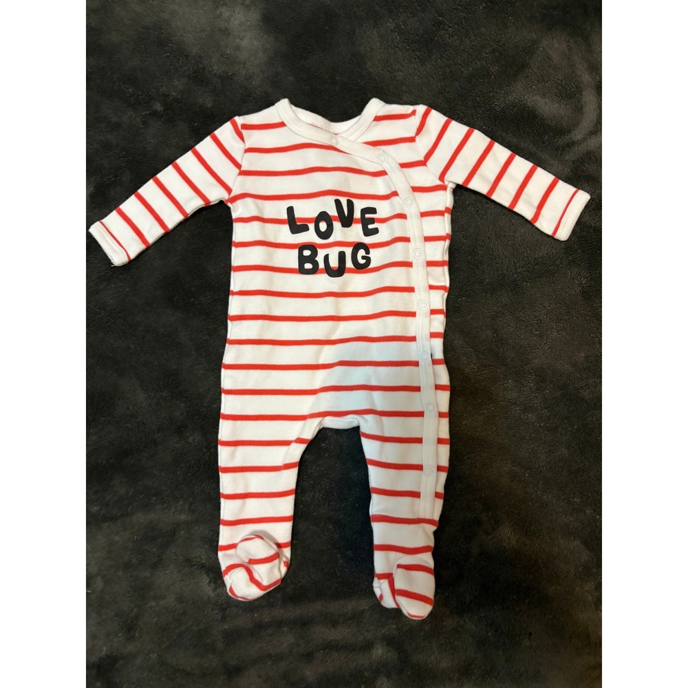 Pottery Barn Kids Love Bug Red White Stripe Footed‎ Pajamas Sleepers 0-3M
